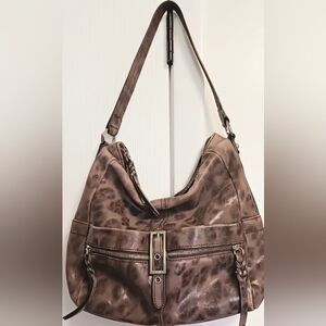 B Makowsky Animal Print Leather Hobo Bag, 12" wide x 13" length